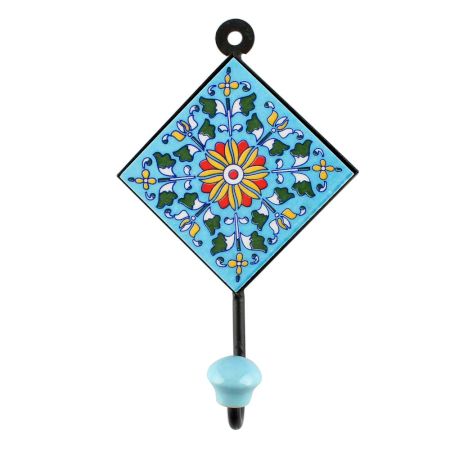 Turquoise Sunflower Ceramic Tiles Hook 